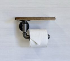 Toilet Paper Holder, Handmade Metal & Wood Wall Mount, Farmhouse Bathroom Décor