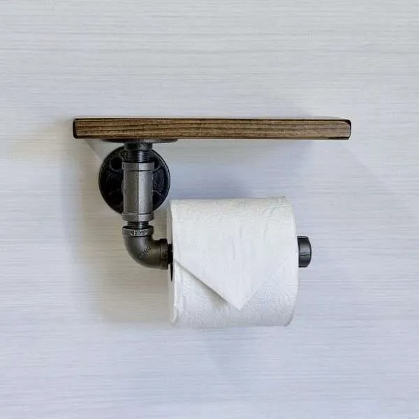Rustic Industrial Pipe Toilet Paper Holder | Farmhouse Bathroom Wall Mount Made in Illinois