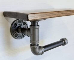 Alternative view of Toilet Paper Holder, Handmade Metal & Wood Wall Mount, Farmhouse Bathroom Décor