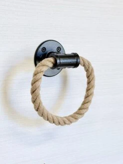 Rope Towel Ring, Nautical Towel Rack, Rustic Rope Decor, Bathroom Fixture