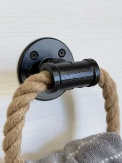 Alternative view of Rope Towel Ring, Nautical Towel Rack, Rustic Rope Decor, Bathroom Fixture
