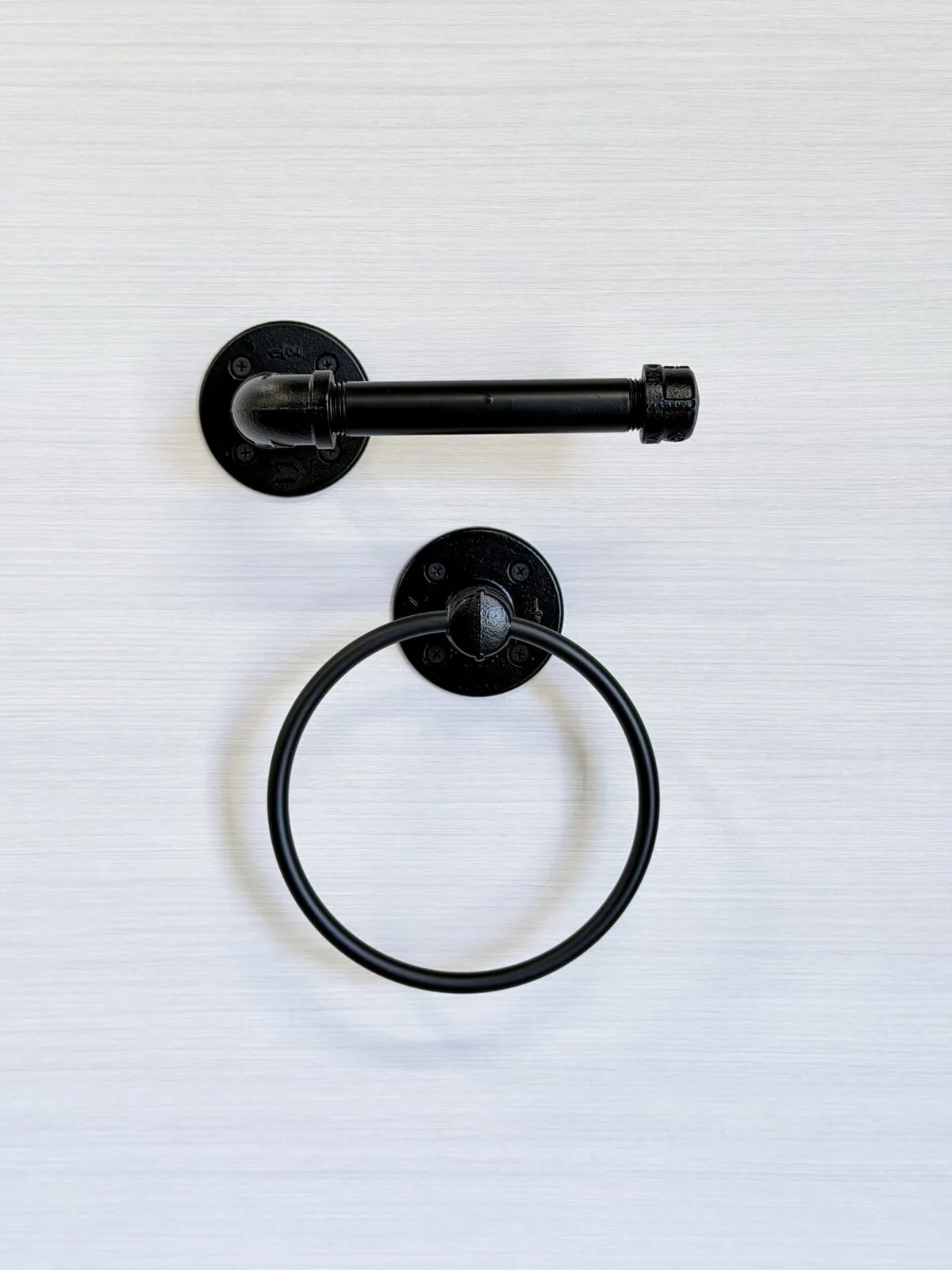 Bathroom Set of 2 Items, Toilet Paper Holder, Hand Towel Ring, Industrial Black Pipe Set, Towel Holder, Handmade, Industrial Bath Decor - Image 5