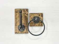 Rustic Bathroom Set of 2, Toilet Paper Holder and Hand Towel Ring