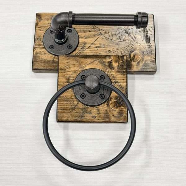 Alternative view of Rustic Bathroom Set of 2, Toilet Paper Holder and Hand Towel Ring, Rustic Farmhouse Decor