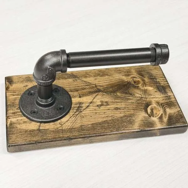 Alternative view of Industrial Metal Toilet Paper Holder On Wood | Wall Mounted Rustic Farmhouse Bathroom Decor | Made in USA