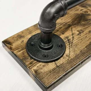 Alternative view of Rustic Wood-Backed Toilet Paper Holder – Industrial Pipe