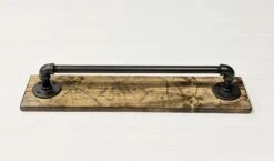 Alternative view of Towel Bar on Wood - Bathroom Holder - Kitchen Rack - Pipe Rack - Made in USA