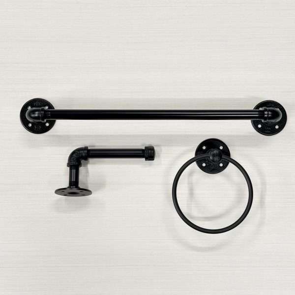 Industrial Pipe Bathroom Hardware Set of 3 | Farmhouse Bathroom Decor