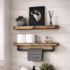 rustic floating shelves set with towel bar