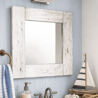 whitewash wood framed mirror rustic farmhouse bathroom vanity wall mirror handmade USA