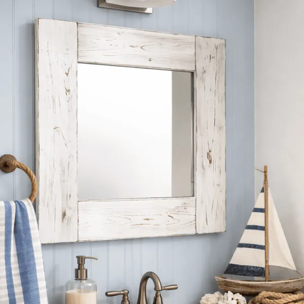 whitewash wood framed mirror rustic farmhouse bathroom vanity wall mirror handmade USA