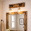 Rustic mason jar vanity light fixture with 2 lights, farmhouse bathroom lighting, industrial pipe wall sconce, wood wall light, handmade USA