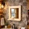 Natural wood bathroom mirror with shelf rustic farmhouse vanity wall mirror