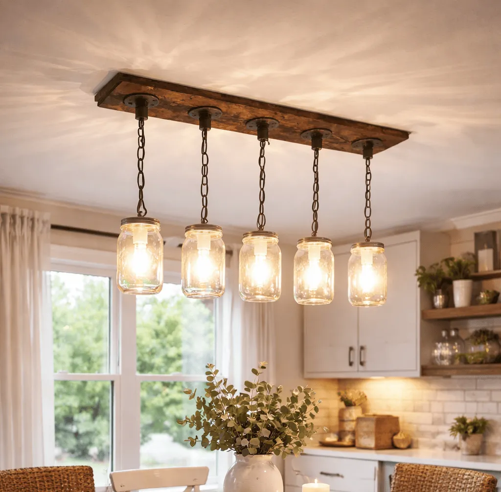 farmhouse mason jar chandelier wood ceiling light