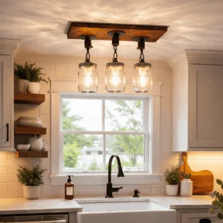 Rustic Mason Jar Chandelier Installation Farmhouse Kitchen Lighting Handmade