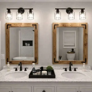 provincial wood frame farmhouse bathroom mirror