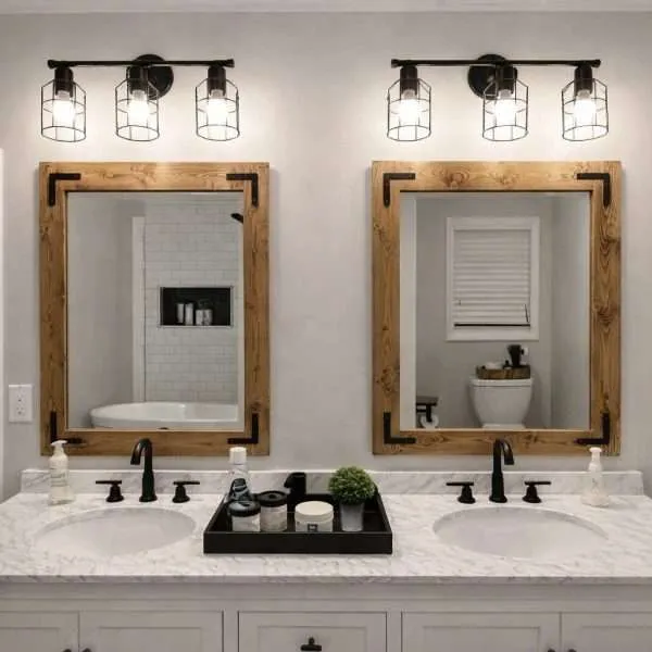 provincial wood frame farmhouse bathroom mirror