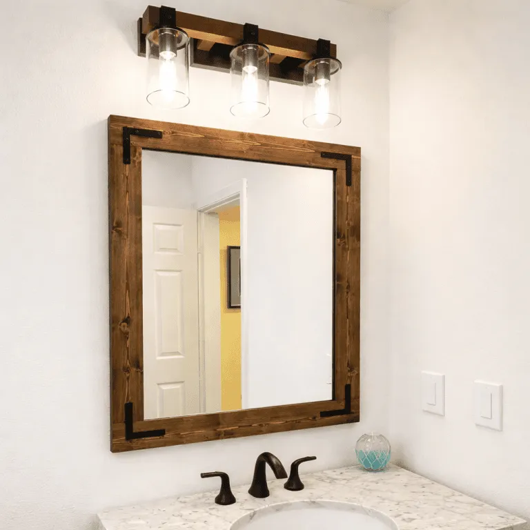 Large farmhouse bathroom mirrors espresso wood frame, handcrafted vanity mirrors with black accents