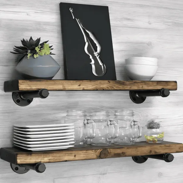 rustic farmhouse wood shelves on solid brackets