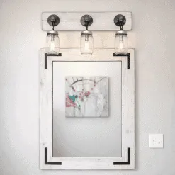 Whitewash bathroom mirror with mason jar lights farmhouse style