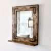 Rustic wood framed bathroom mirror with shelf and black corner brackets farmhouse wall decor