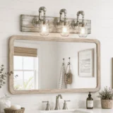 industrial pipe vanity light with wood base 4 jars edison bulb bathroom lighting handmade USA