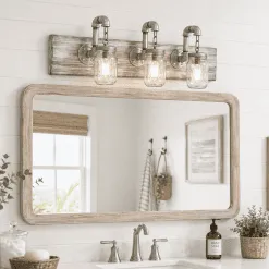 industrial pipe vanity light with wood base 4 jars edison bulb bathroom lighting handmade USA
