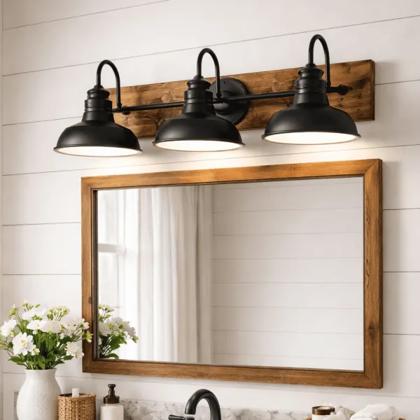 rustic farmhouse shade light fixture for bathroom