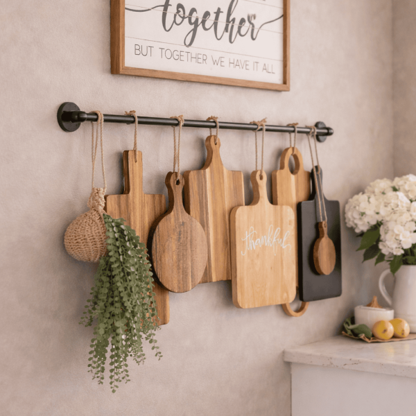 metal kitchen rack for storage cutting boards and pots