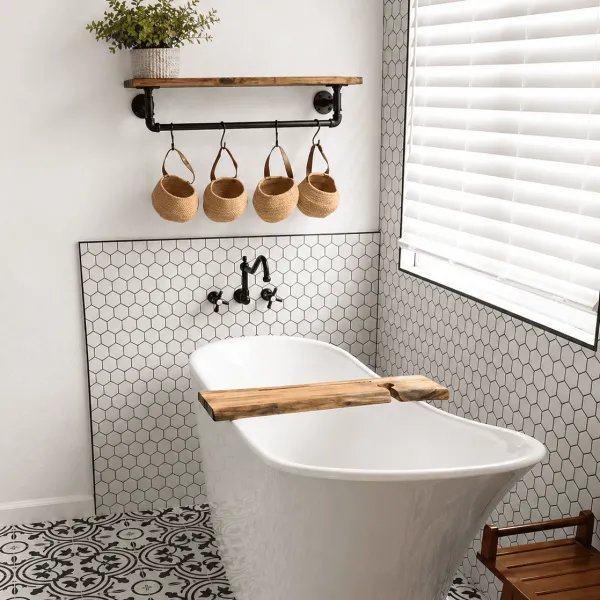 Alternative view of Farmhouse Shelving Set with Towel Bar | Bathroom Storage