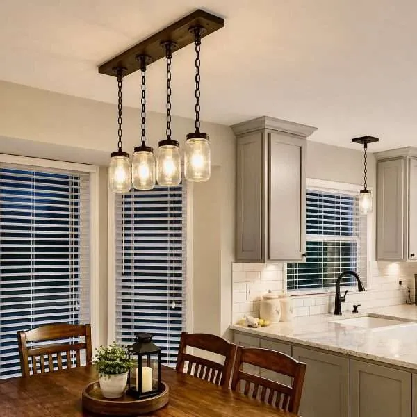 mason jar hanging light kitchen island rustic farmhouse style