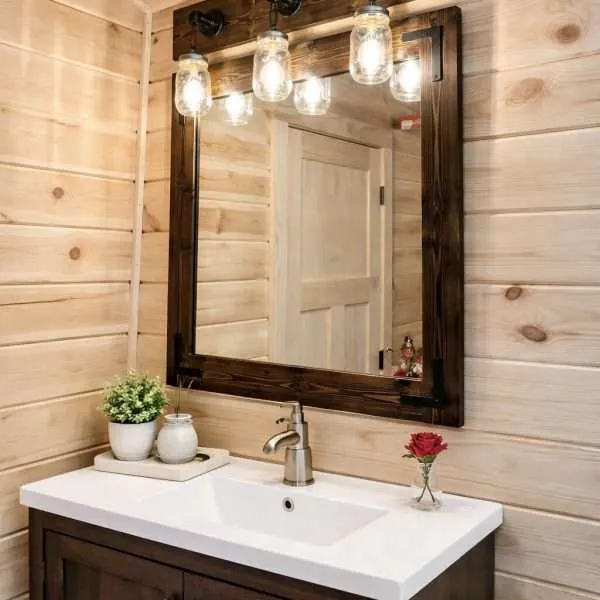 Rustic bathroom mirror with lights farmhouse style