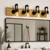 industrial pipe vanity light with reclaimed wood base 2-3-4-5-6- edison bulb bathroom lighting handmade USA