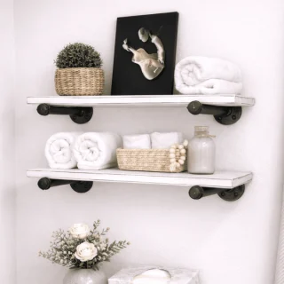Whitewash Wood Shelf with Pipe Brackets