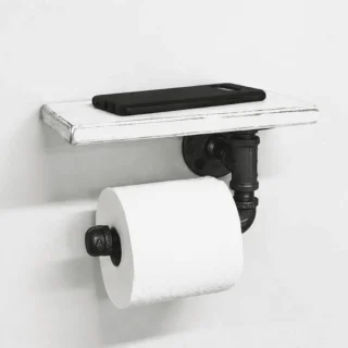 toilet paper holder with shelf whitewash rustic farmhouse bathroom