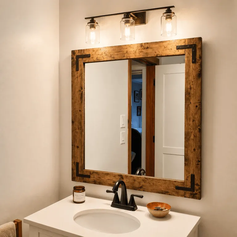 farmhouse bathroom mirror solid wood frame wall mounted vanity mirror rustic style