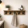 Rustic metal hooks on wood with shelf for farmhouse bathroom