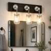 industrial pipe vanity light with wood base 3 mason jars edison bulb bathroom lighting handmade USA
