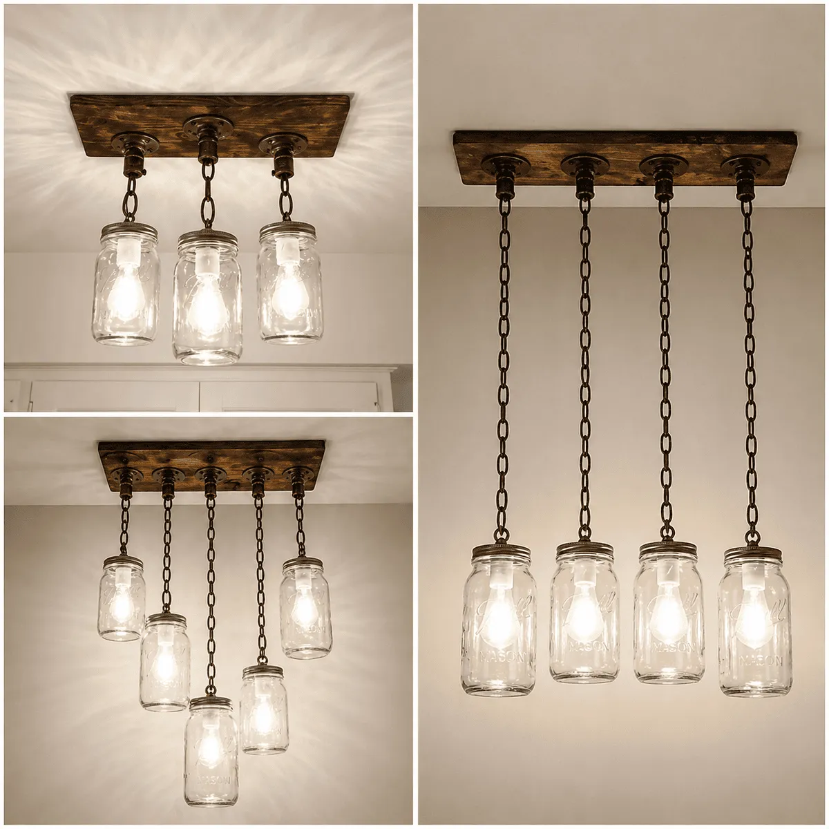 3-4-5-6 handmade mason jar chandelier light rustic farmhouse kitchen lighting made in USA