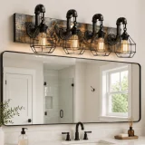 Rustic wood 4 cages vanity light fixture industrial farmhouse bathroom handmade in USA