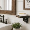 small soap shelf made of rustic wood and metal
