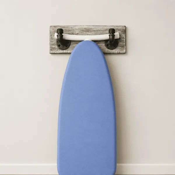 rustic ironing board hanger wood and pipe farmhouse laundry room wall organizer