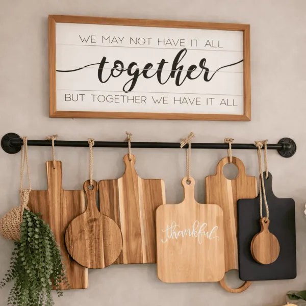 pots and wood board rack