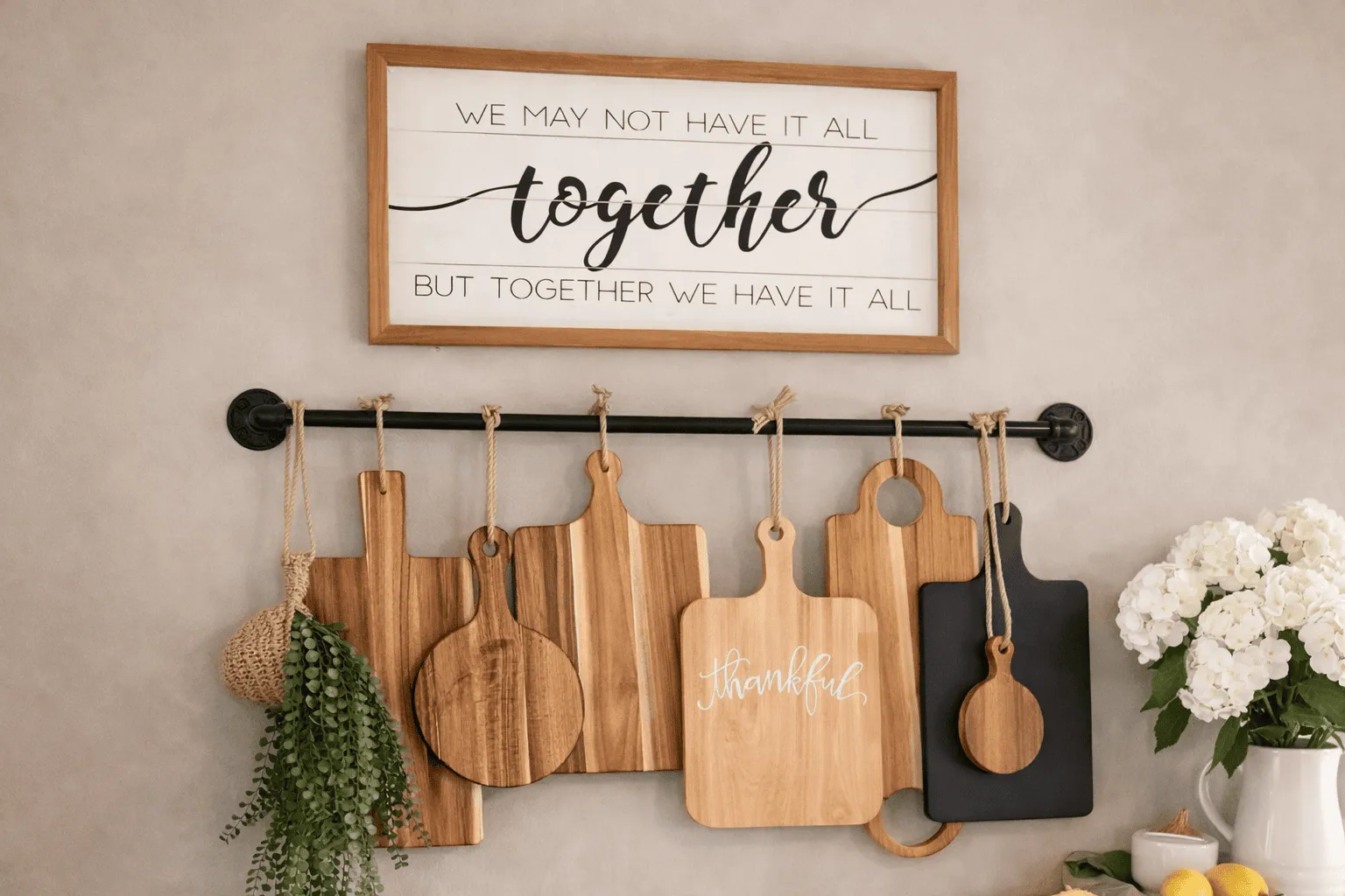 pots and wood board rack