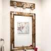 Rustic distressed bathroom mirror with lights farmhouse style