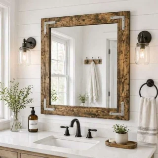 handmade farmhouse wood frame mirror bathroom vanity rustic wall mirror USA