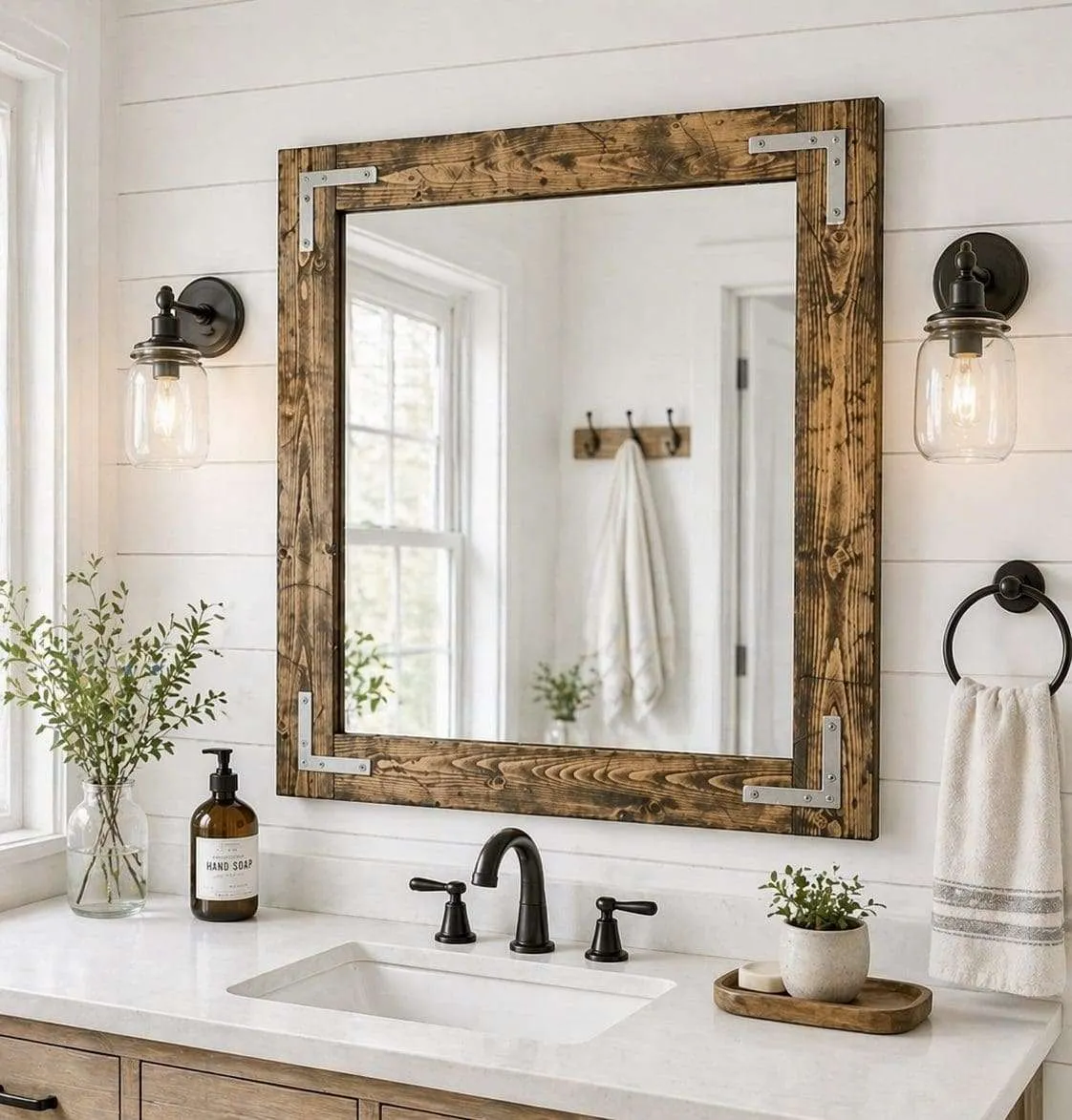 handmade farmhouse wood frame mirror bathroom vanity rustic wall mirror USA