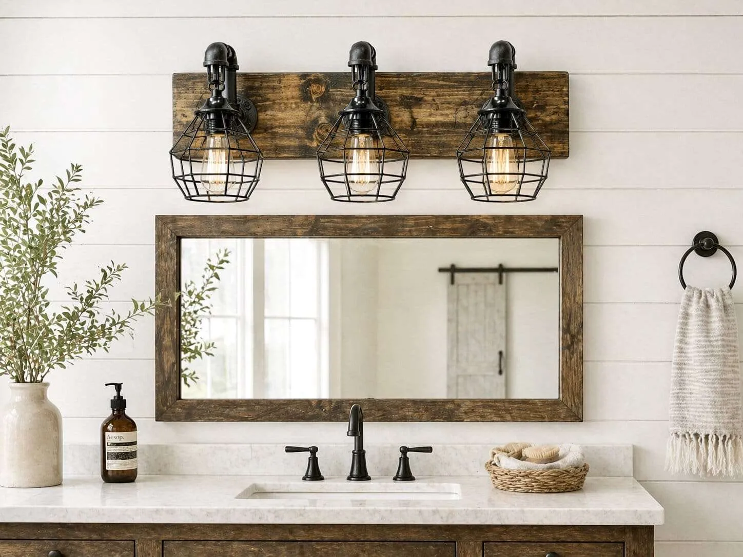 Vanity Light Fixture with Cage Shades | Rustic Industrial Bathroom Lighting | Farmhouse Wall Light | Handmade USA - Image 2