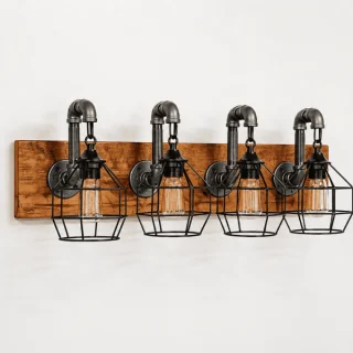 rustic wood vanity light fixture 2-3-4-5 6 cage black metal farmhouse bathroom wall light over mirror