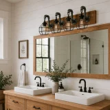 reclaimed wood vanity light 4 cage industrial bathroom light farmhouse wall fixture handmade USA